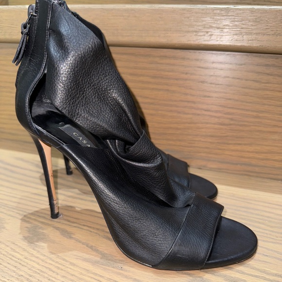 VINTAGE CALF SKIN CASADI Black Twist Open Toe Heeled Sandal - Picture 3 of 5